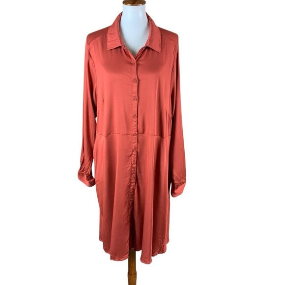 Torrid Rust Button Front Long Sleeve Midi Shirt Dress 2 2X - Picture 1 of 4
